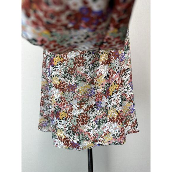 Entro Womens M Floral Top Long Sleeve Blouse Ruffle Cuffs Peasant Fall - Picture 6 of 16